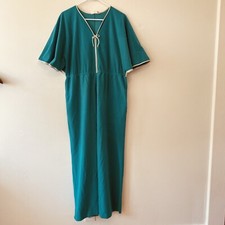 Vintage Vanity Fair House dress Medium Teal Pockets Zip Front Flutter Sleeve