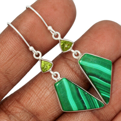 Natürlicher Malachit - Kongo & Peridot 925 Sterling Silber Ohrringe Schmuck CE26699