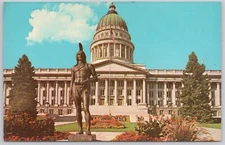Salt Lake City Utah Vintage Postcard State Capitol Chief Massasoit Statue