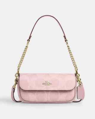 NWT Coach Hailey Flap Bag In Signature Canvas CAN70/powder Pink | eBay