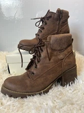 Crown Vintage Brown Faux Leather CALISTA 2 Lace Up Combat Boots Bootie Size 9m