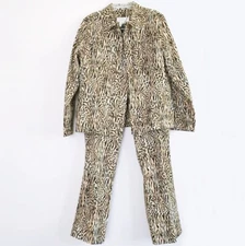Susan Bristol Cheetah Print Safari Jacket Pants Set Size 10 Medium