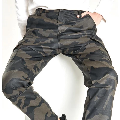 Men Faux Leather Trousers with Pockets Motorcycle Biker Pants Slim Punk Rock - Bild 12 von 24