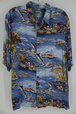 Vintage Reyn Spooner Shirt Mens XL Blue Hawaiian Spun Rayon Deep Sea Fishing