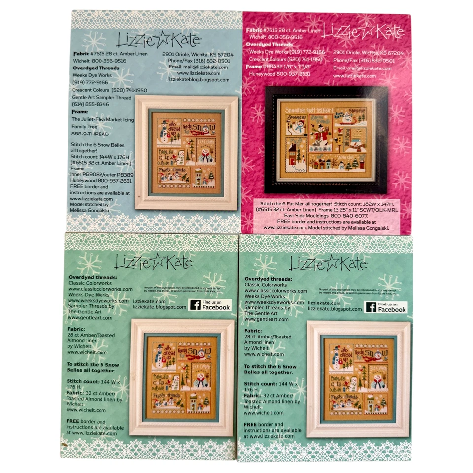 Lizzie Kate Cross Stitch Charts Lot of 4 F112 F122 F123 Snow Belles Fat Men New - Image 2 of 4
