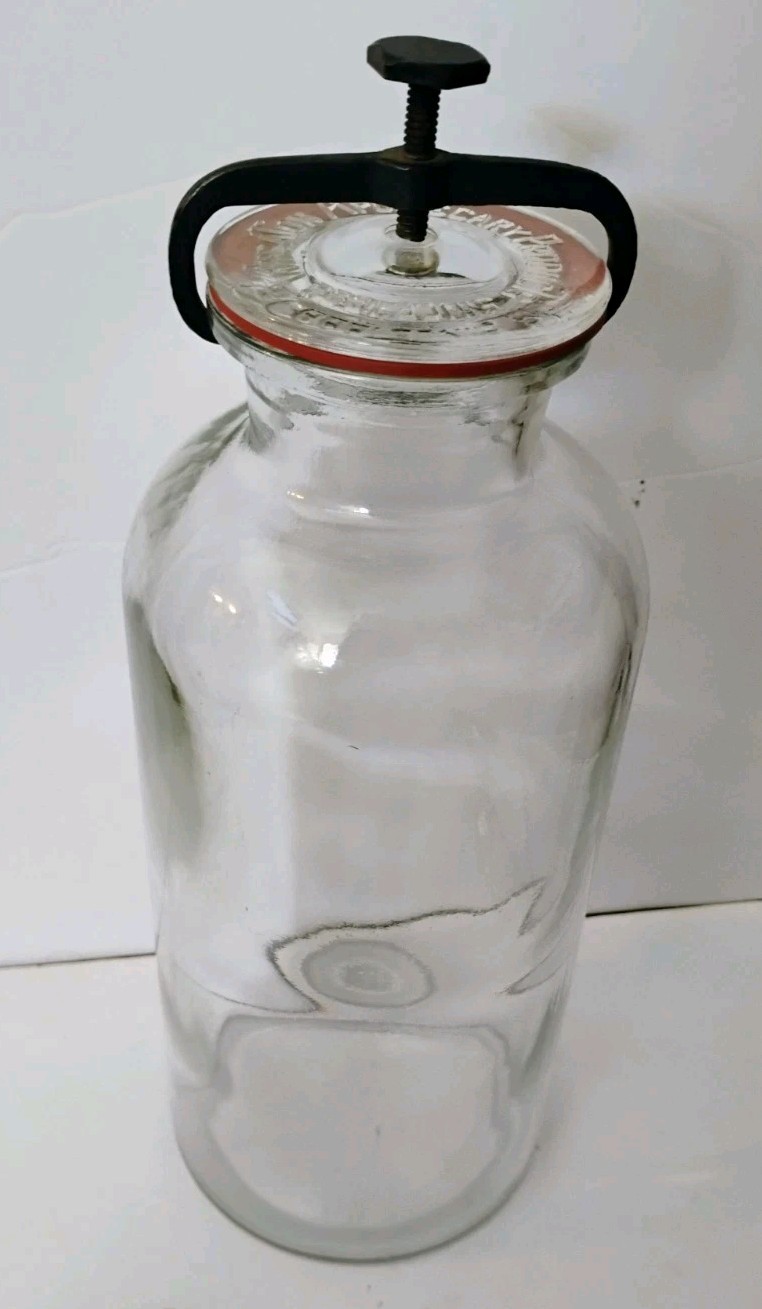 Vintage Wheaton Glass Apothecary Jar Cast Iron Clamp