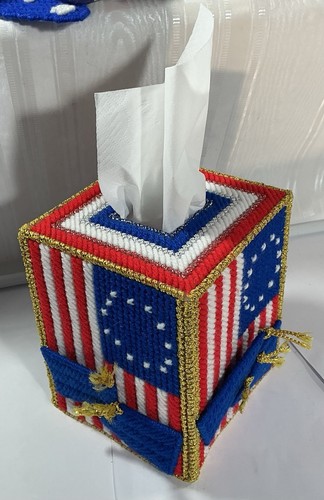 Plastic Canvas Tissue Box Cover Cube Firecrackers Patriotic 2 Star Coasters - Picture 5 of 10