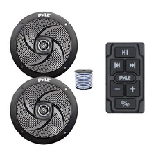 Pyle PLMRBTRK1 Marine Bluetooth Controller, 2x 4" 100W Speakers Black w/Wire