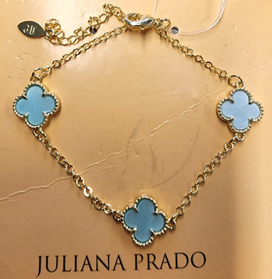 Juliana Prado 18K Gold Plated Light Blue Trevos Clover Station Bracelet 6.5''+2''