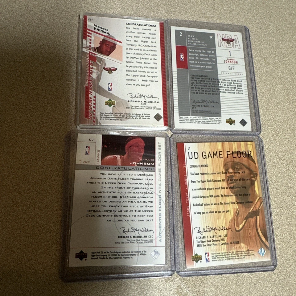 Lot Of 4 Hawks 2000-03 UD RC DerMarr Johnson Floor & Jersey, Jason Terry Floor - Image 2 of 4