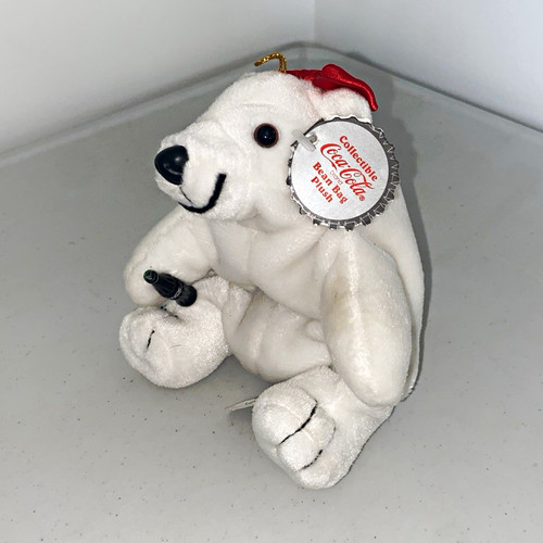 Coca-Cola Polar Bear Bean Bag Plush w/ Bow & Mini Coke Bottle 1997 Style 0105