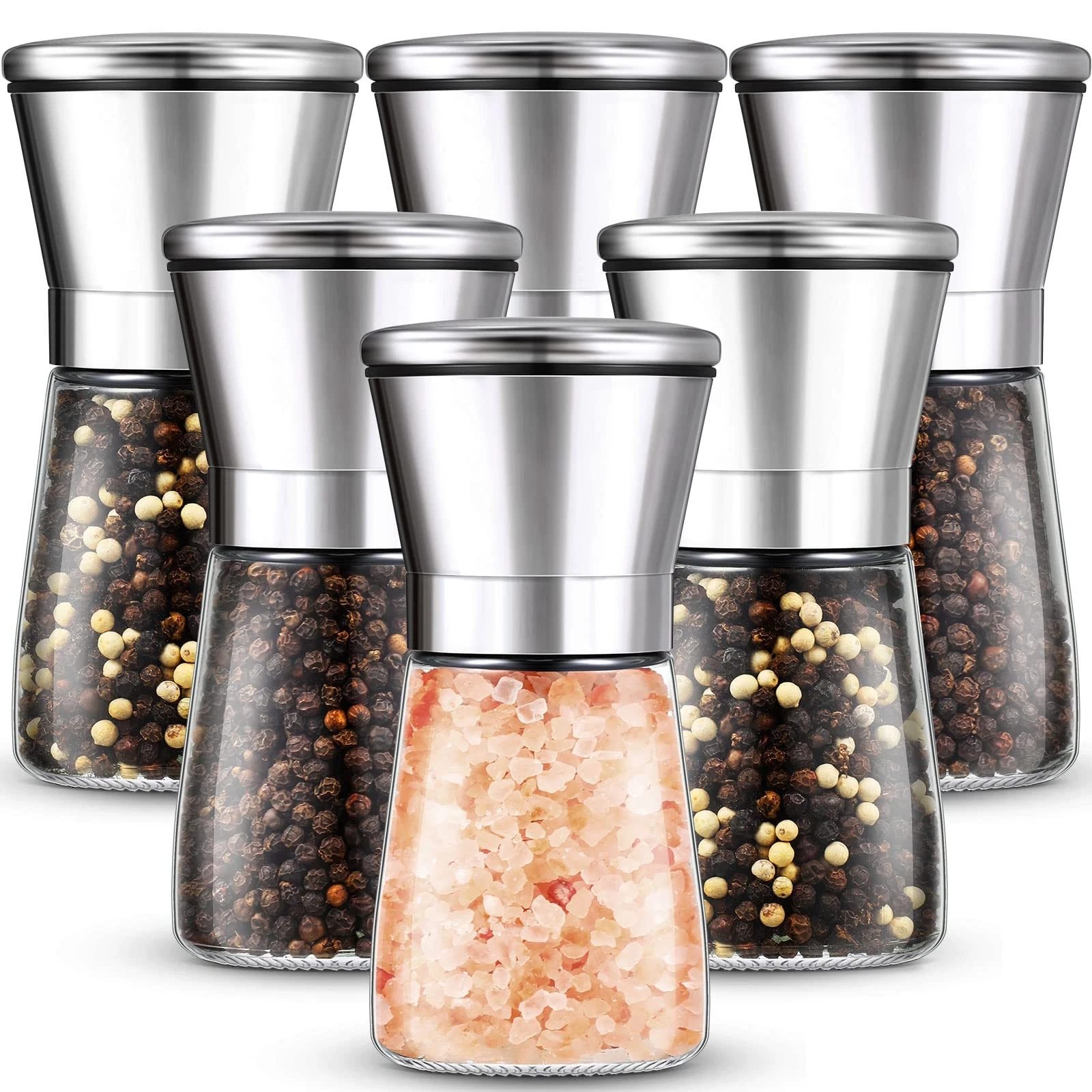 Set of 6 Salt and Pepper Grinder Stainless Steel Sea Salt Grinder Ceramic Sal...