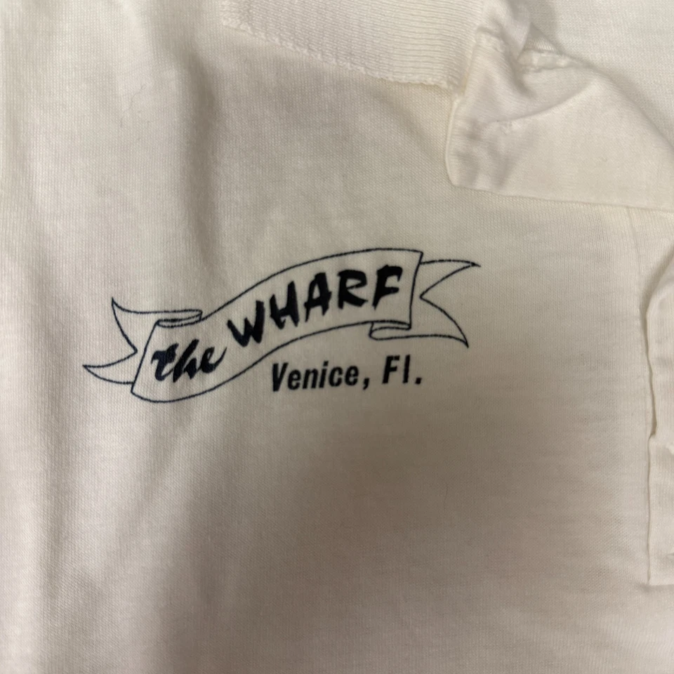 Vtg Stedman The WHARF Venice Fl SHIP Fishing Boat Front Back Polo 50/50 T Shirt - Image 4 of 4