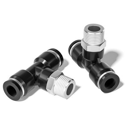 Male Branch Tee 1/4 Inch Tube OD x 1/4 Inch NPT Thread Push to Connect Fittin...