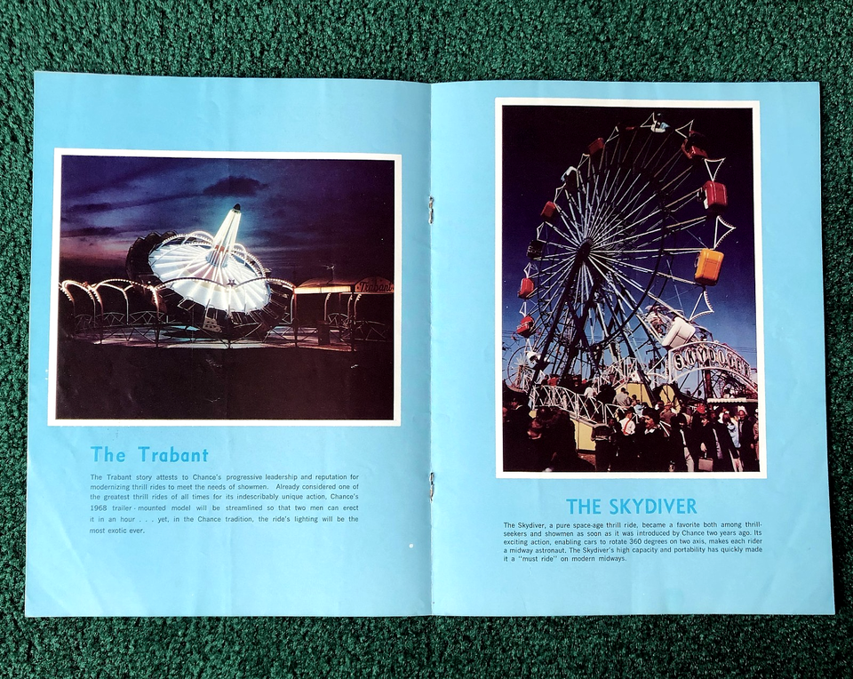 Chance Rides List 1967 CHANCE CARNIVAL RIDE BROCHURE ASTRO WHEEL ROTOR TRABANT TRAINS ...