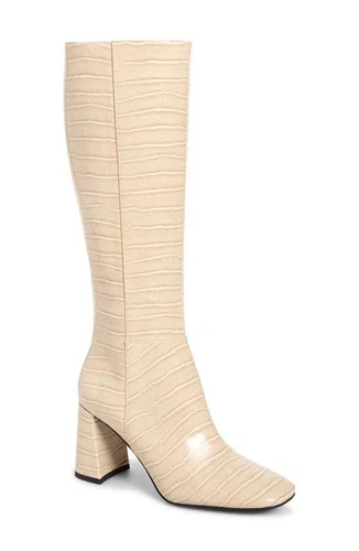 JEFFREY CAMPBELL Patti Knee High Boot In Nude Crocodile