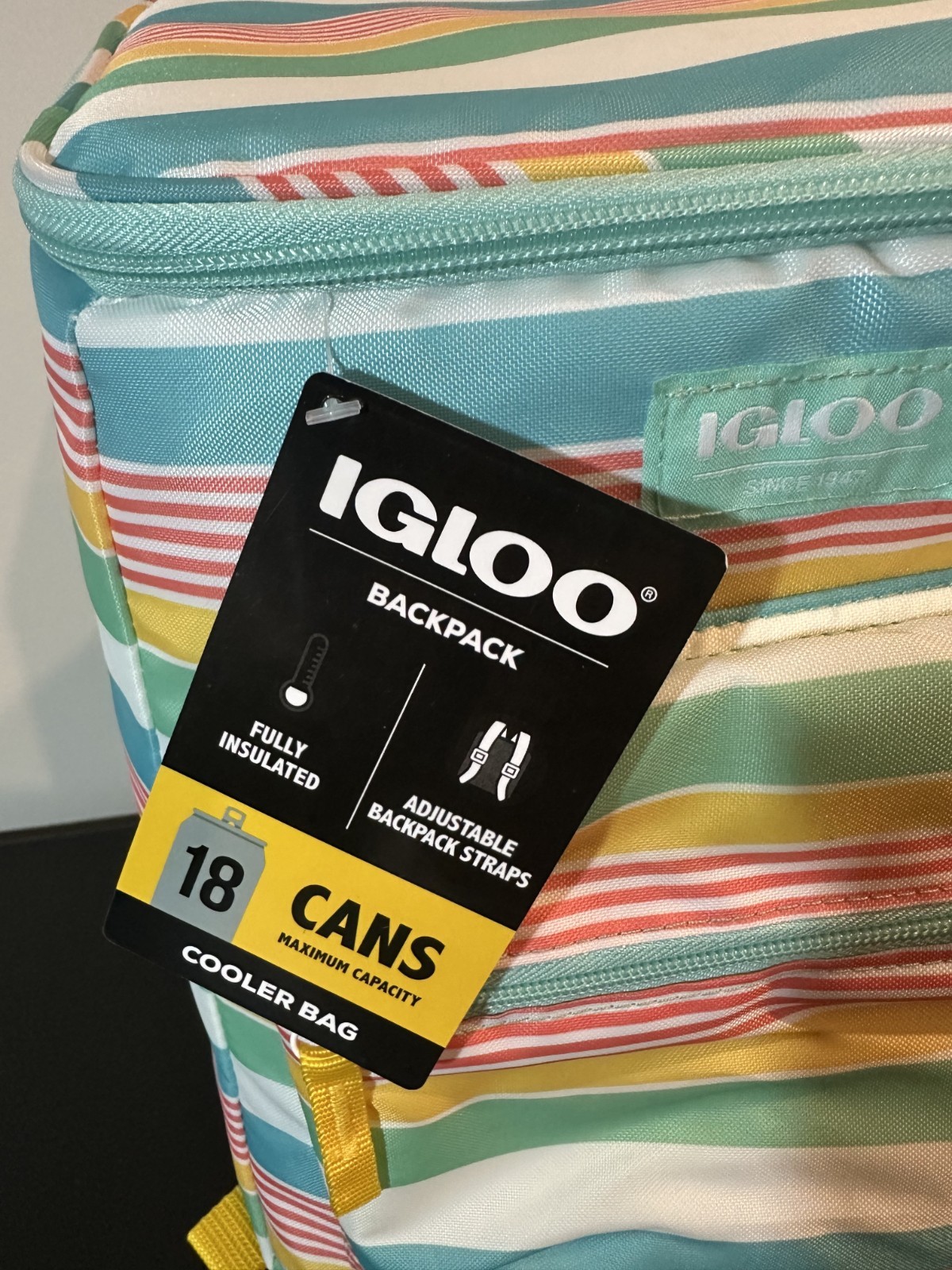 NWT Igloo Soft Backpack Cooler Bag 18 Can - Candy Strips