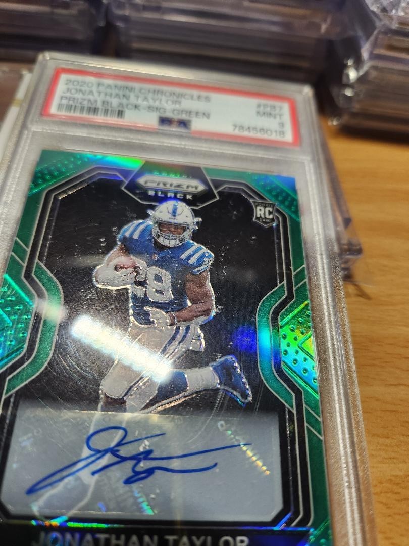 2020 Panini Prizm Black Jonathan Taylor Rookie Autograph Green Auto #/49 PSA 9 view 5