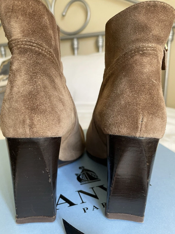 Lanvin Camel Tan Suede Wedge Ankle Booties w/ Side Zip Women Size EU 36 US 6 - Image 4 of 4