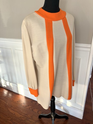 Vintage retro 60s 100% wool long sleeve striped orange shirt size 16 - Picture 1 of 13