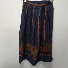 Vtg Herman Geist Skirt Size 12 Long Wool Blend Travel Novelty Print Navy Blue