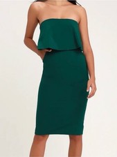 Lulu's Emerald-Teal Lots of Love Strapless Midi Dress Size M Cocktail Wedding