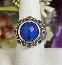 Sterling Silver Ladies Blue Lapis Lazuli Blue Topaz Artisan Dome Ring Size 7