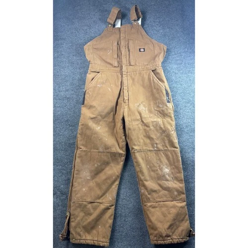 Dickies Duck Canvas Bib Overalls Mens XL Brown Lined Double Knee Workwear - product listing photo