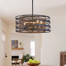 20" 5 Lights Modern Pendant Light Farmhouse  Walnut Hanging Chandelier Fixtures