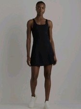 Qinsen Black Square Neck Mini Dress Women's Size L NWT Athletic Casual Stretch
