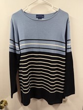Nwt Charter Club Sweater- 100 Cotton Women  s Size L Vintage Blue Navy Japan