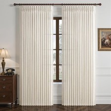 Pinch Pleated Linen 50 Inch Wide Curtains 96 Inches Long for Living Room, Mem...
