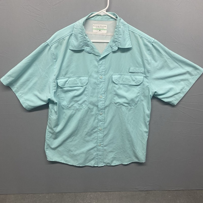 Mens Clear Water Outfitters Quick Dry Shirt Teal  Button Fishing Size Large
