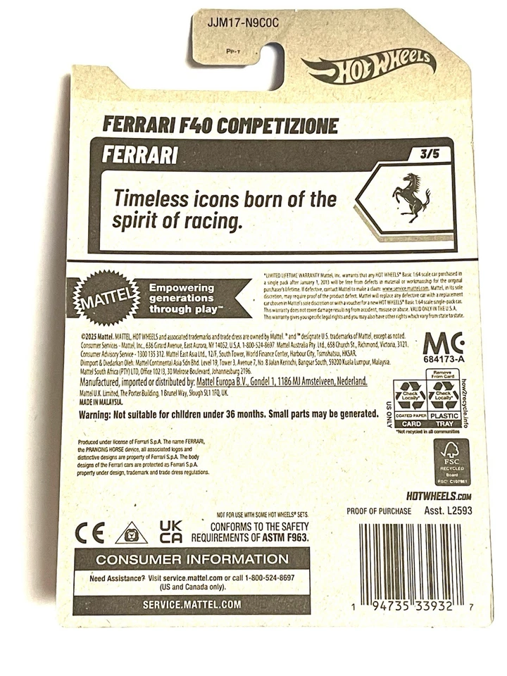 Hot Wheels Ferrari F40 Competizione Super Treasure Hunt US card MildJ Hook Issue - Image 4 of 4