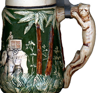 Antique THEODORE ROOSEVELT AFRICAN SAFARI Beer Stein Lion Handle GERMANY vers 2