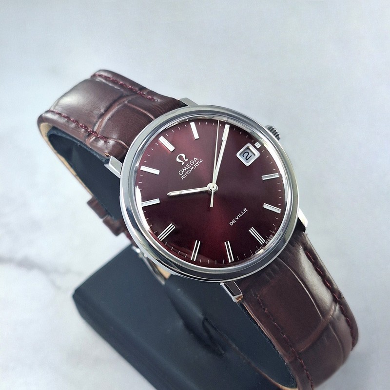 OMEGA DE VILLE AUTOMATIC 24 JEWELS CAL.565 DATE BURGUNDY DIAL VINTAGE MENS WATCH image 5