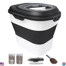 Collapsible Dog Food Storage Container 30-35 lbs - Airtight, Wheels, Scoop, 2