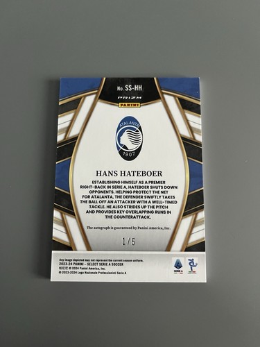 Panini Select Serie A 2023/24 Hans Hateboer Atalanta Auto Card Numerata 1/5 - Foto 2 di 2
