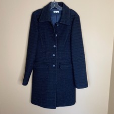 Liquid Black W/ Blue Wool Coat Long Sleeves Size 12