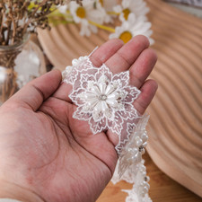 3D Lace Beaded Trim Ribbon Flower Embroidery Pearl Diy Long Wedding Clothes Chic