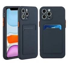 For iPhone 15 16 Pro Max Soft TPU Silicone Wallet Case with Credit Card Holder
