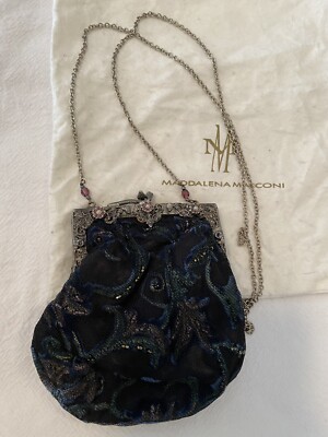 Maddalena Marconi RRP $1000 Blue Silver Silk Evening Bag Antique Original Clasp