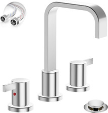 Waterfall 8 Inch 3 Hole Widespread Bathroom Faucet, Chrome Modern Bathroom Sink
