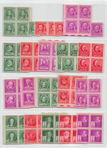U.S. Famous Americans issues. 1940, MNH, VF/XF Blocks and Singles CV $22.50