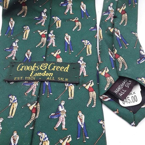Crooks & Creed of London Silk Tie -Allover Miniature Golfers on Green NWT - Picture 5 of 6