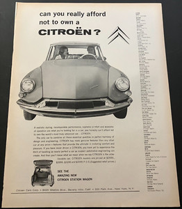 1960 Citroen DS "Afford Not To Own?" - Vintage Orignal Print Ad  Garage Wall Art