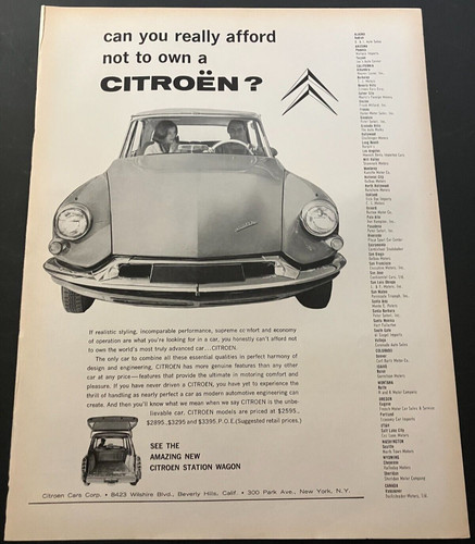 1960 Citroen DS "Afford Not To Own?" - Vintage Orignal Print Ad  Garage Wall Art