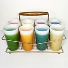 Vintage Fire King Glamalite Milk Glass Tumblers Set/8 With Wire Rack MCM