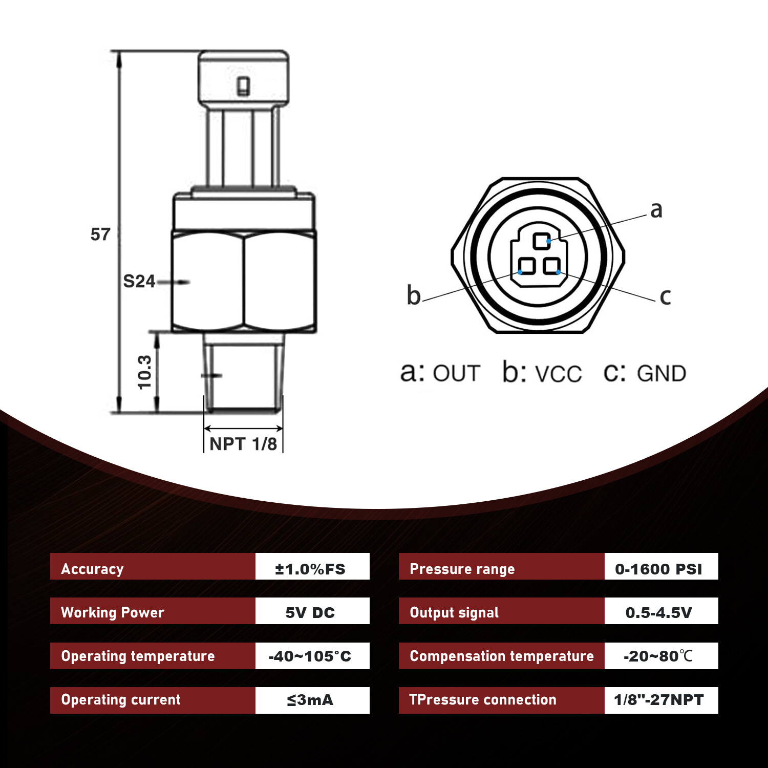 1X New 5V 1600Psi Pressure Transducer Sensor Kit for Oil Tank Gas Tank Tank etc 