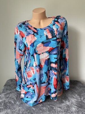 LOGO Top M Lori Goldstein Womens Tunic T Pockets  Art Wear Colorful Boat Coastal
